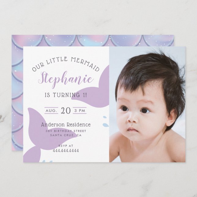 Under The Sea Mermaid Birthday Party Invitation (Front/Back)