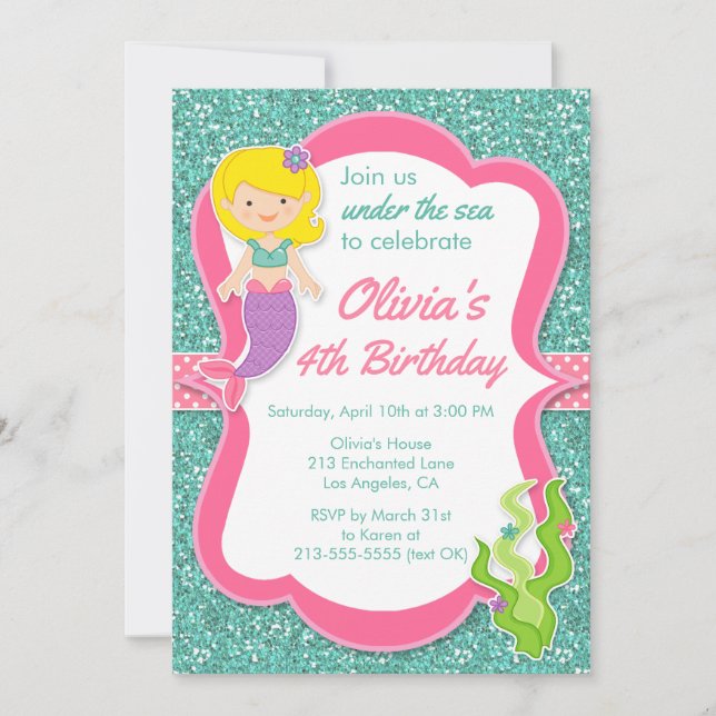 Under the Sea Mermaid Birthday Party Invitation (Front)