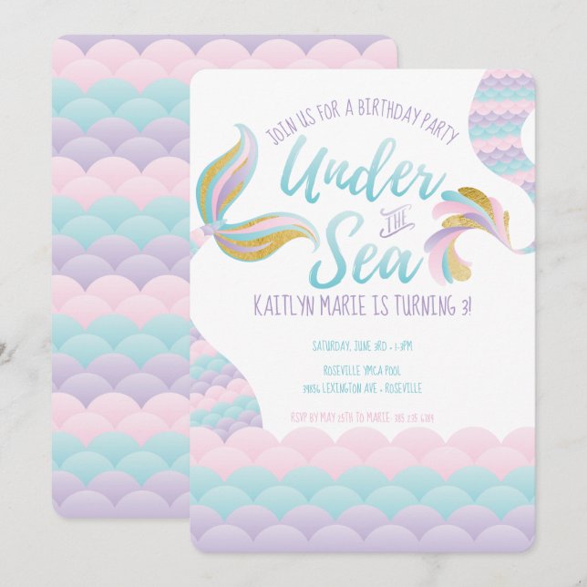 Under the Sea Mermaid Birthday Party Invitation (Front/Back)