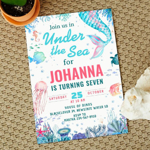 Under the sea Mermaid Birthday Party Invitation