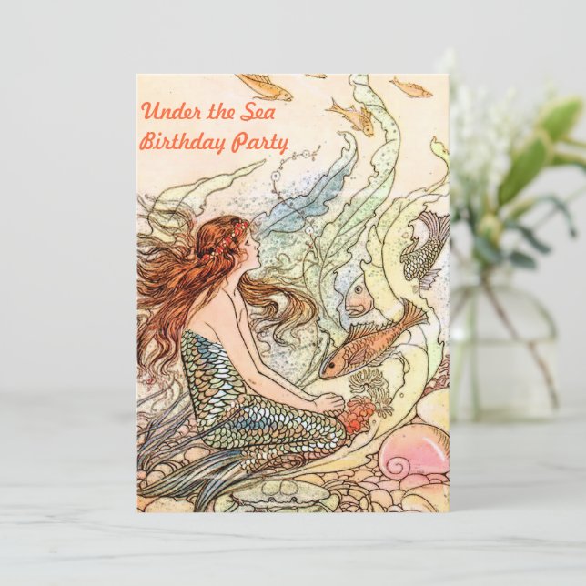 Under the Sea Mermaid Birthday Party Invitation (Standing Front)