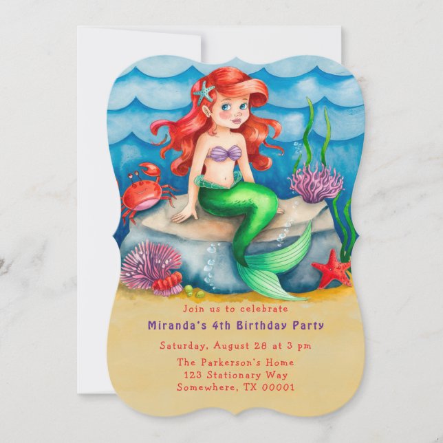 Under The Sea Mermaid Birthday Party  Invitation (Front)