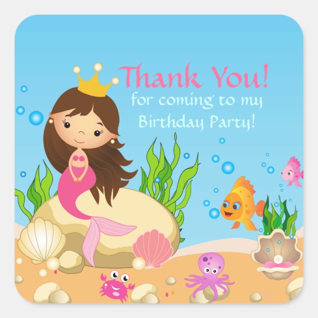 Under the Sea Mermaid Birthday Party Sticker (Front)
