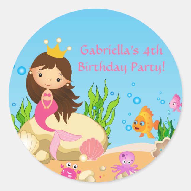 Under the Sea Mermaid Birthday Party Sticker (Front)