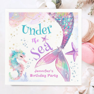 Under The Sea Mermaid Birthday Pink Purple Napkin