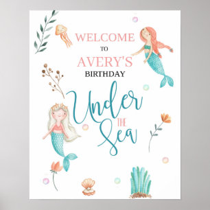 UNDER THE SEA, MERMAID BIRTHDAY,WATERCOLOR MERMAID POSTER