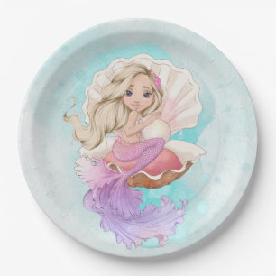 Under the Sea Mermaid (Blonde) in Oyster Shell  Paper Plate