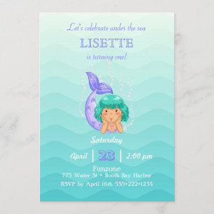 Under the Sea Mermaid Bubbles Little Girl Invitation