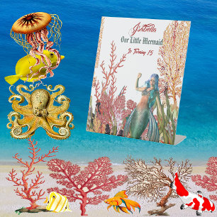 Under The Sea Mermaid Coral Birthday Party Welcome Pedestal Sign