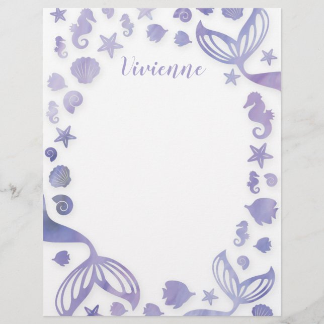 Under the Sea Mermaid Custom Letterhead (Front)