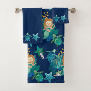 Under the Sea Mermaid Fantasy Blue Bath Towel Set