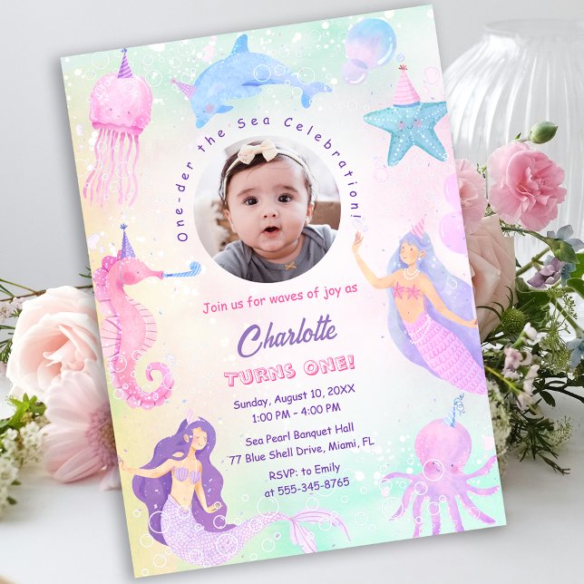 Under the Sea Mermaid Girl 1st Birthday Invitation (Under the Sea Mermaid Girl 1st Birthday Invitation)