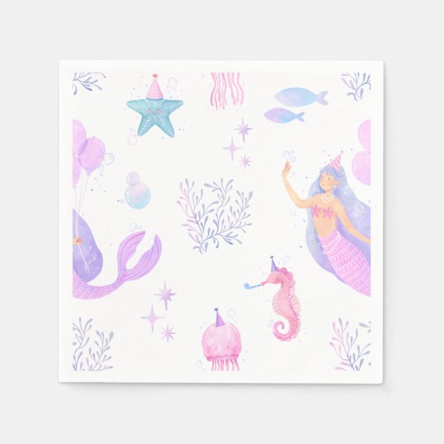 Under the Sea Mermaid Girl 1st Birthday Napkin (Front)