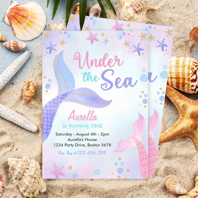 Under The Sea Mermaid Girl 1st Birthday Party Invitation (Creator Uploaded)