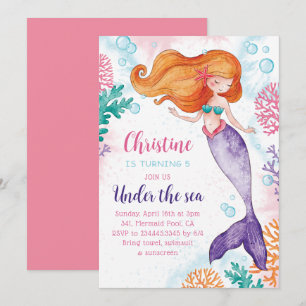 Under The Sea Mermaid Girls Birthday Party Invitation