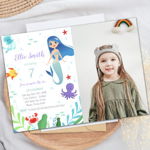 Under the sea mermaid green Invitations with photo