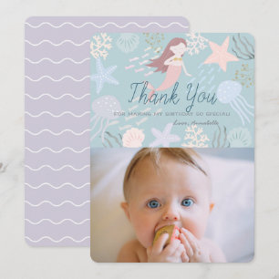 Under the Sea Mermaid Green Photo Thank You Card
