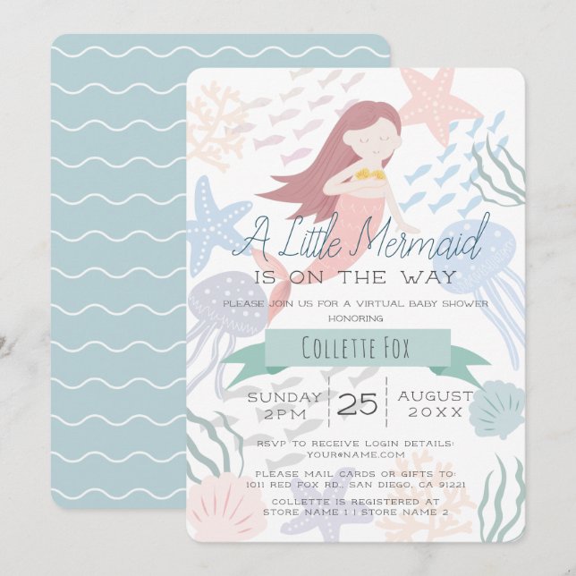 Under the Sea Mermaid Green Virtual Baby Shower Invitation (Front/Back)