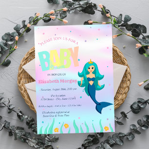 Under The Sea, Mermaid Holographic Baby Shower Invitation