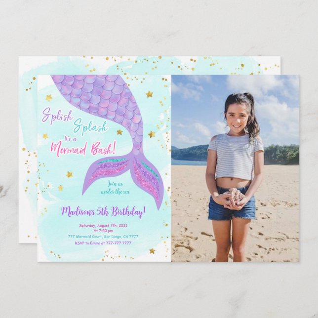 Under The Sea Mermaid Kids Photo Invitation (Front/Back)