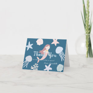 Under the Sea Mermaid Navy Birthday Thank You Card