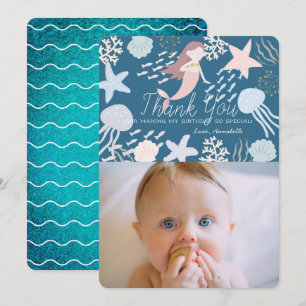 Under the Sea Mermaid Navy Photo Thank You Card