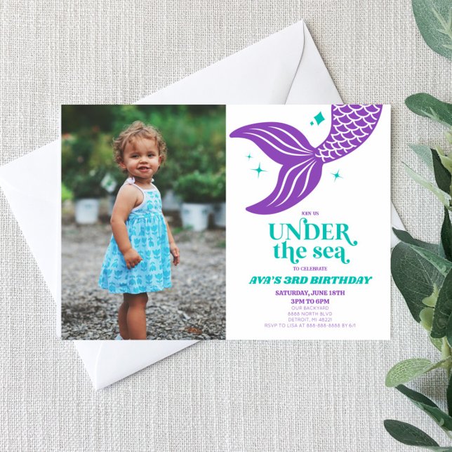 Under The Sea Mermaid Ocean Picture Birthday Party Invitation (Creator Uploaded)