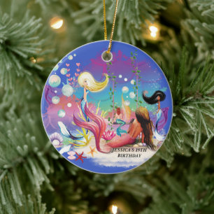 Under The Sea Mermaid Ocean Purple Turquoise Ceramic Ornament