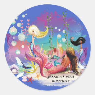 Under The Sea Mermaid Ocean Purple Turquoise Classic Round Sticker