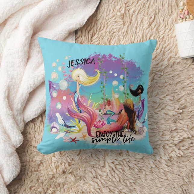 Under The Sea Mermaid Ocean Purple Turquoise Cushion (Blanket)