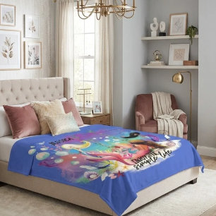 Under The Sea Mermaid Ocean Purple Turquoise Fleece Blanket