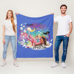 Under The Sea Mermaid Ocean Purple Turquoise Fleece Blanket