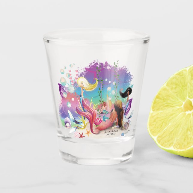 Under The Sea Mermaid Ocean Purple Turquoise Shot Glass (Front)