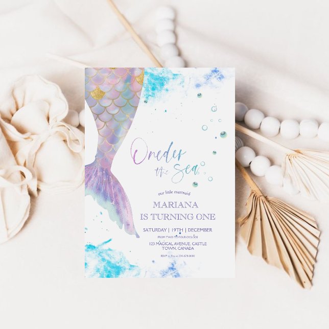 Under the Sea Mermaid Ocean Scales 1st Birthday Invitation (Creator Uploaded)