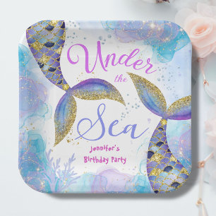 Under The Sea Mermaid Party Girls Blue Teal Paper Paper Plate