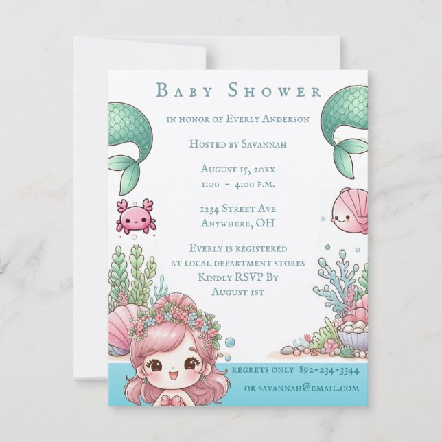 Under the Sea Mermaid Party Invitation (Front)