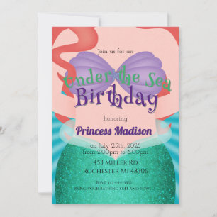 Under the Sea Mermaid Princess Birthday Invitation