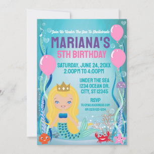 Under The Sea Mermaid Princess (blonde/light) Invitation