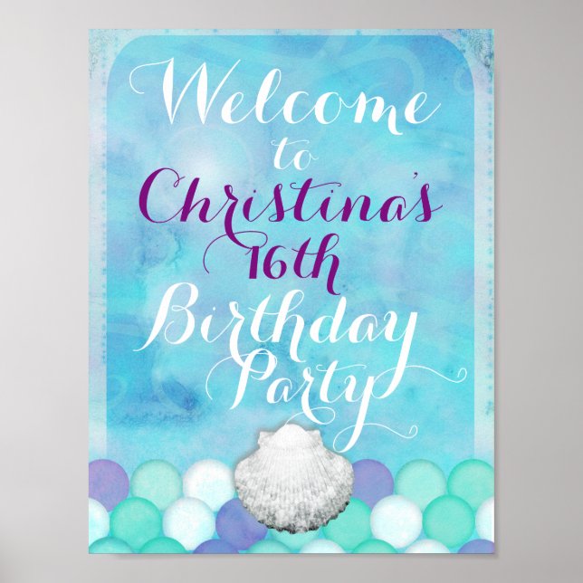 Under The Sea Mermaid Scales Welcome Table Sign (Front)