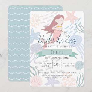 Under the Sea Mermaid Sea Green 1st Birthday Invitation