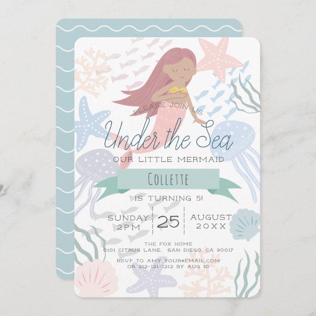 Under the Sea Mermaid Sea Green Birthday Invitatio Invitation (Front/Back)