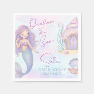 Under the Sea Mermaid Sea Purple Girl 1st Birthday Napkin