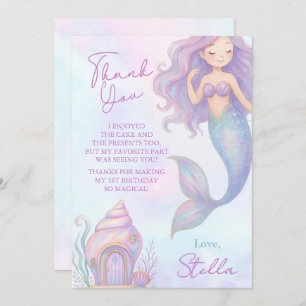 Under the Sea Mermaid Sea Purple Girl 1st Birthday Thank You Card