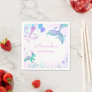 Under The Sea Mermaid & Sea Turtle Birthday Napkin
