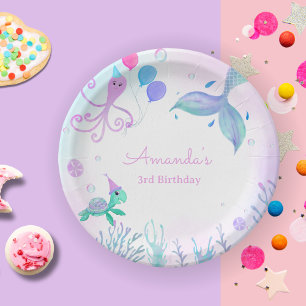 Under The Sea Mermaid & Sea Turtle Birthday Paper Plate