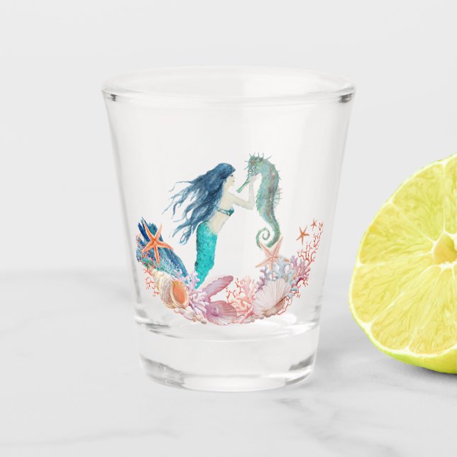 Under the Sea Mermaid Seahorse Beach Seashells Shot Glass (Front)
