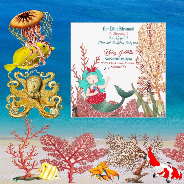  Under The Sea Mermaid Singing Coral Reef Birthday Invitation (Under The Sea Mermaid Singing Coral Reef Birthday Invitation)