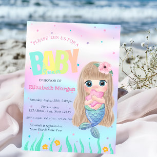 Under The Sea,Mermaid Star Holographic Baby Shower Invitation