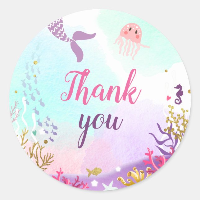 Under The Sea Mermaid Sticker Cupcake Topper Pink (Front)