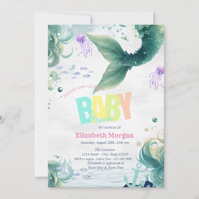 Under The Sea,Mermaid Tail Baby Shower Invitation (Front)